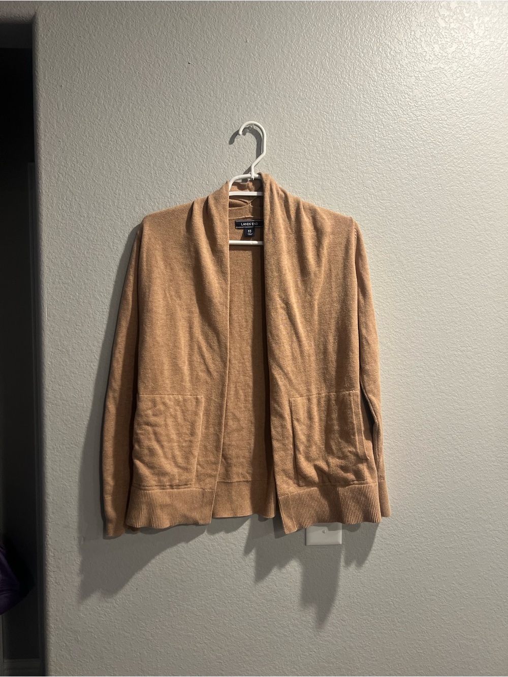 Lands' End women's Open-Front Tan/Camel Cardigan